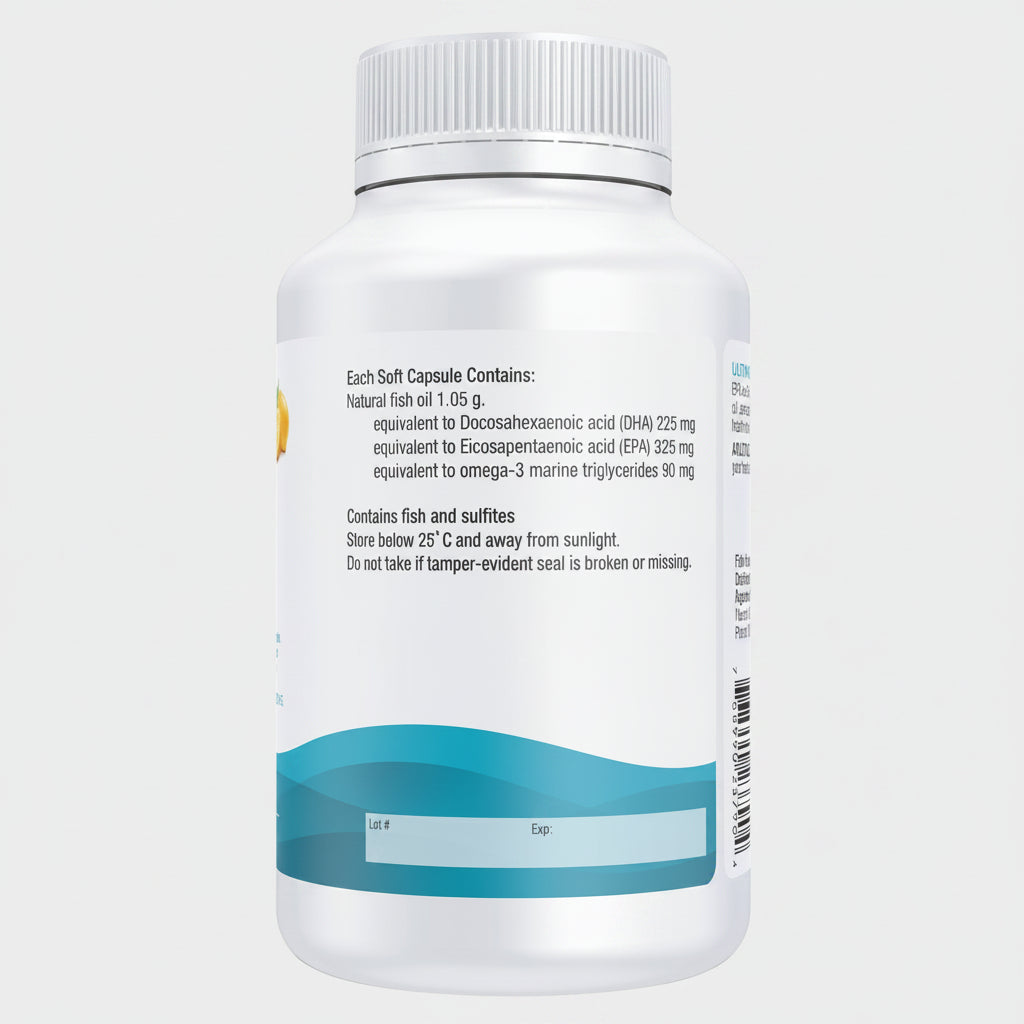 Supplement bottle with label on a beige background