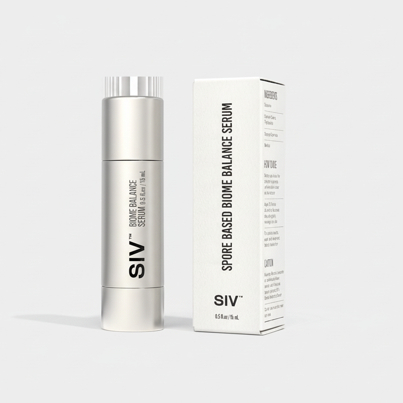 SIV Spore Based Biome Balance Serum with packaging on a white background